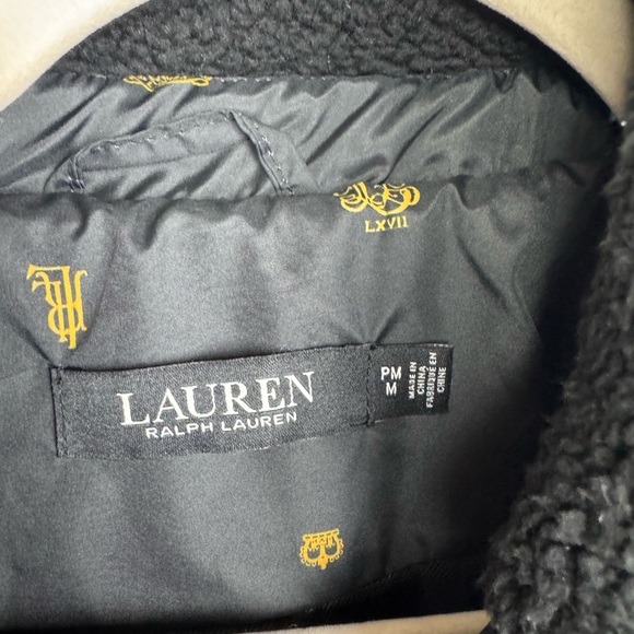 Lauren Ralph Lauren Sherpa Collar Black Diamond Quilted Jacket Size Pet Medium - Picture 10 of 11